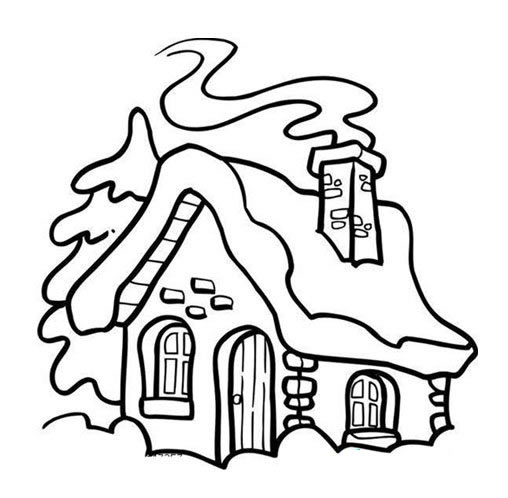 冬天積滿雪的房子簡筆畫