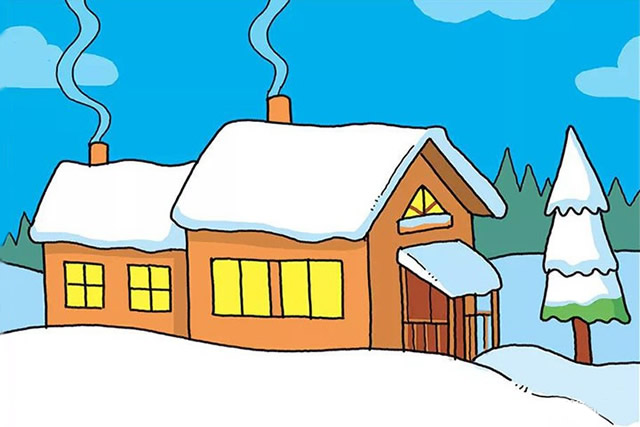 炊煙裊裊的雪屋簡筆畫