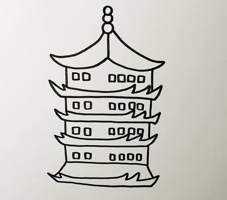 黃鶴樓簡(jiǎn)筆畫(huà)步驟詳解