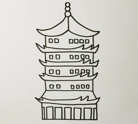 黃鶴樓簡(jiǎn)筆畫(huà)步驟詳解