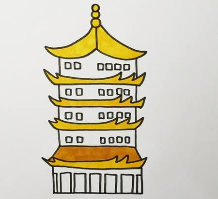 黃鶴樓簡(jiǎn)筆畫(huà)步驟詳解