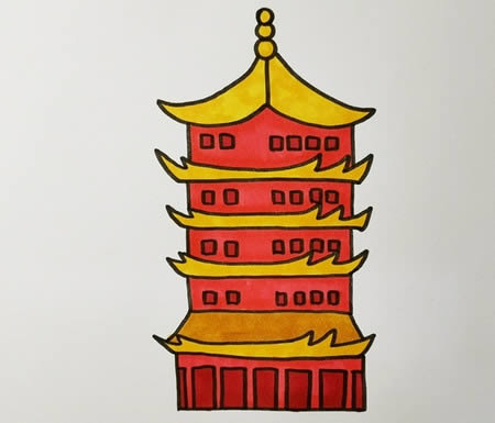 黃鶴樓簡(jiǎn)筆畫(huà)步驟詳解