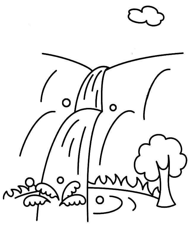 瀑布風景簡筆畫