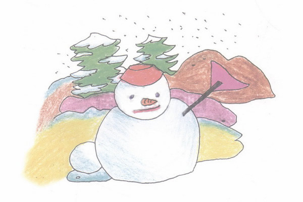 冬天堆雪人的風景畫