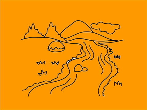 山川河流風景簡筆畫圖片