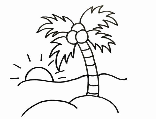 海邊椰樹風(fēng)景簡筆畫