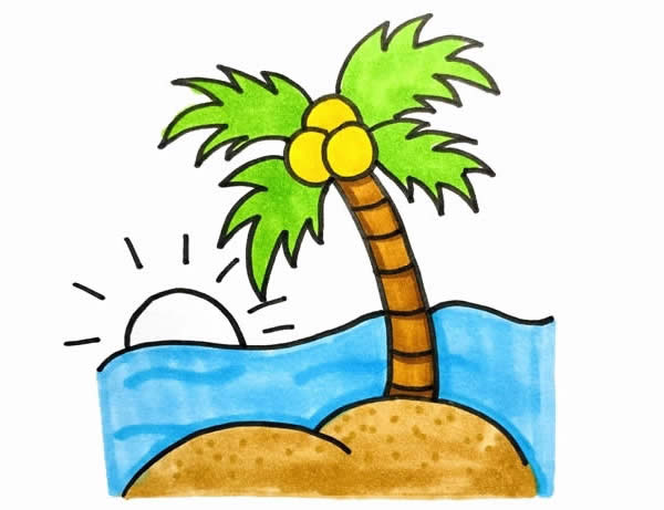 海邊椰樹風(fēng)景簡筆畫