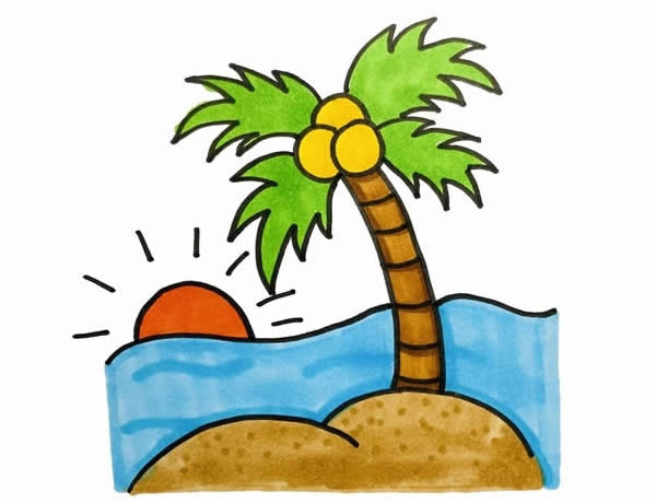 海邊椰樹風(fēng)景簡筆畫
