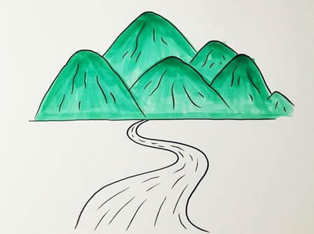 簡單的高山流水簡筆畫步驟