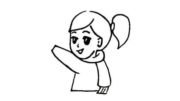 春節(jié)貼福字的小女孩簡筆畫