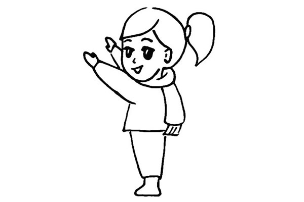 春節(jié)貼福字的小女孩簡筆畫