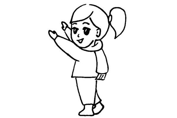 春節(jié)貼福字的小女孩簡筆畫