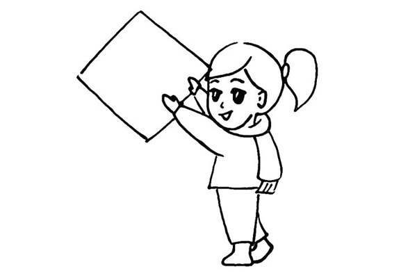 春節(jié)貼福字的小女孩簡筆畫