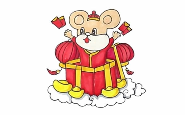 鼠年小老鼠財神年畫簡筆畫
