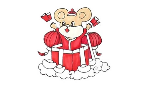鼠年小老鼠財神年畫簡筆畫