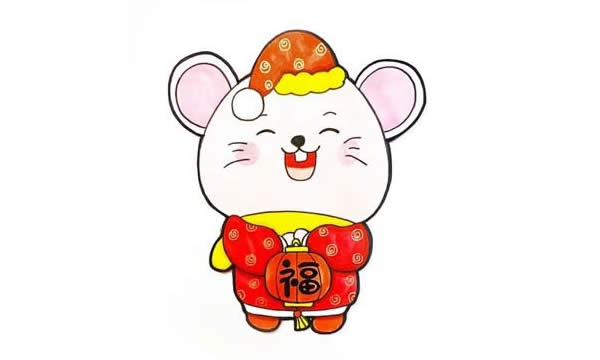 鼠年送福簡筆畫畫法步驟