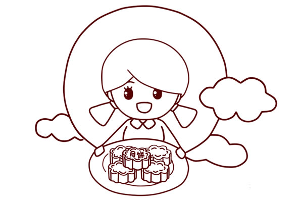 中秋節端著月餅的小女孩簡筆畫 中秋節端著月餅的小女孩簡筆畫