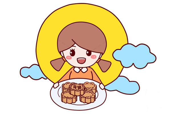 中秋節端著月餅的小女孩簡筆畫 中秋節端著月餅的小女孩簡筆畫