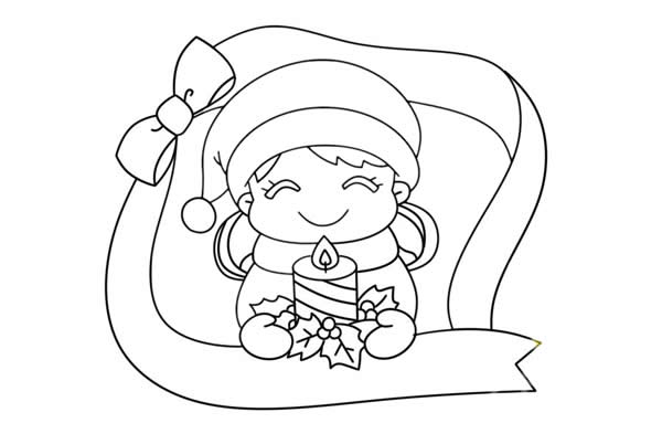 圣誕節(jié)小女孩送祝福簡筆畫