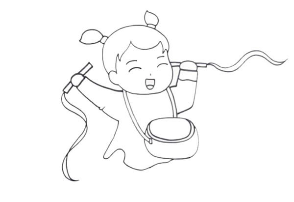春節(jié)小女孩打鑼鼓簡筆畫