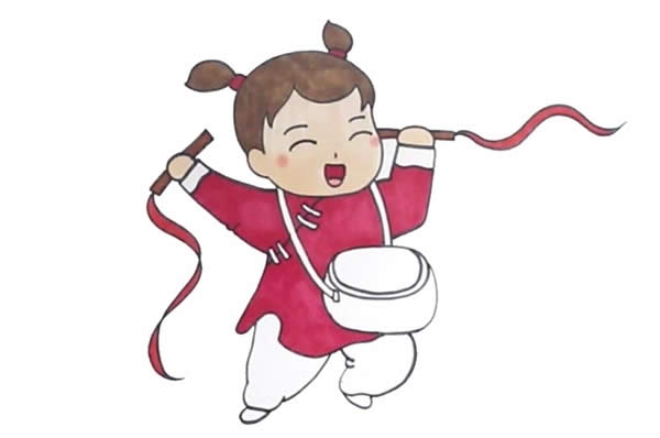 春節(jié)小女孩打鑼鼓簡筆畫