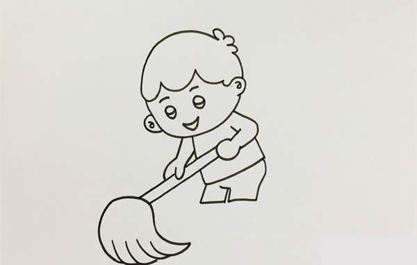 五一小朋友拖地簡筆畫