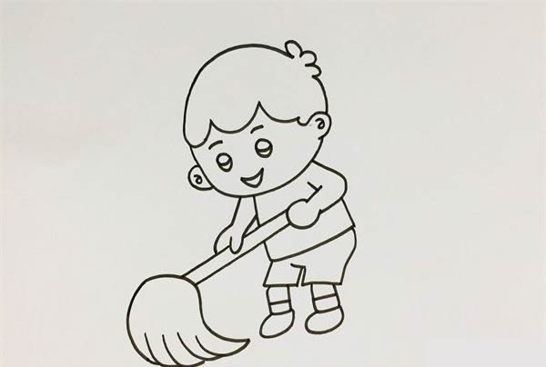 五一小朋友拖地簡筆畫