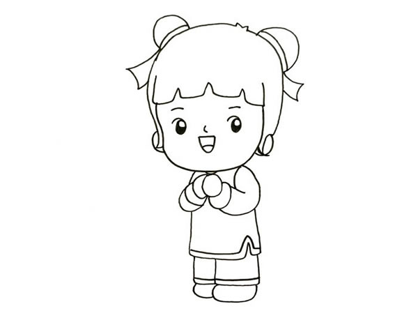 春節小孩拜年簡筆畫