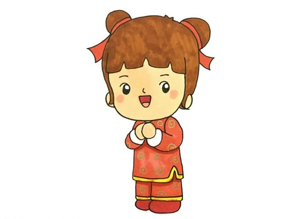 春節小孩拜年簡筆畫