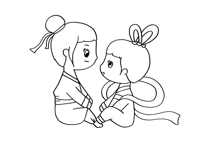 七夕節(jié)牛郎織女相愛簡筆畫