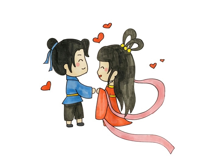 七夕牛郎織女相會簡筆畫