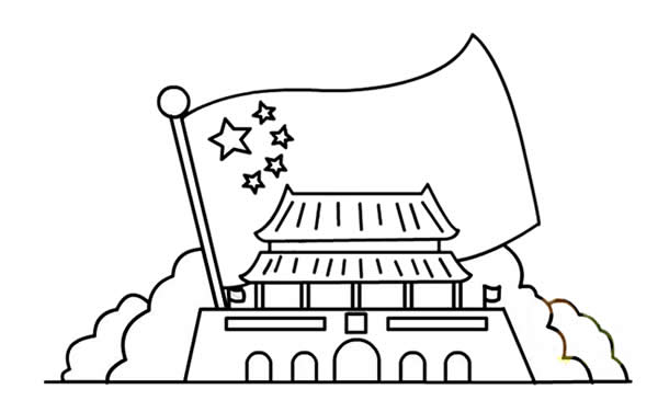 國慶節(jié)天安門和國旗簡筆畫
