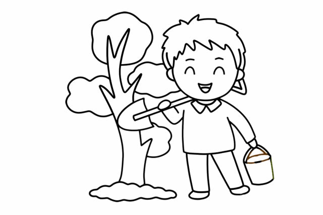 植樹節小朋友種樹簡筆畫