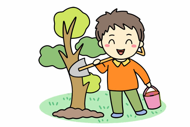 植樹節小朋友種樹簡筆畫