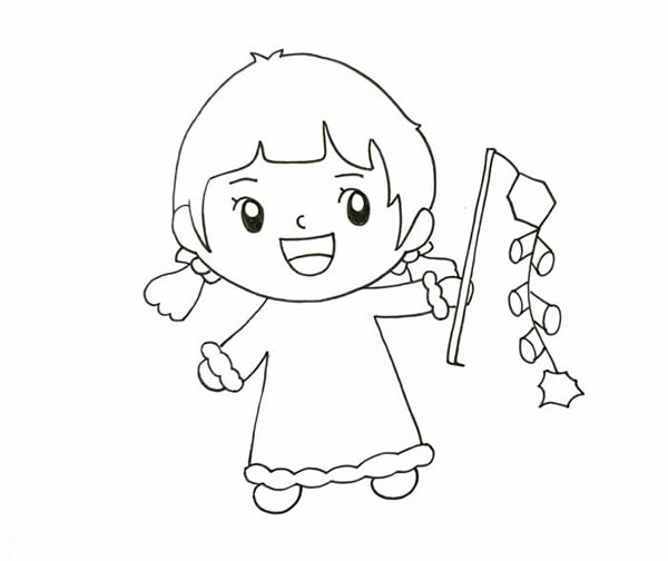 春節小朋友放鞭炮簡筆畫