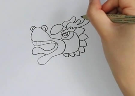 春節(jié)小朋友舞龍的簡筆畫