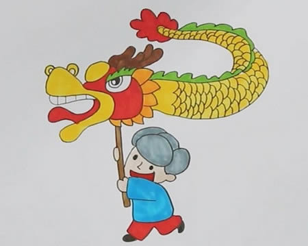 春節(jié)小朋友舞龍的簡筆畫