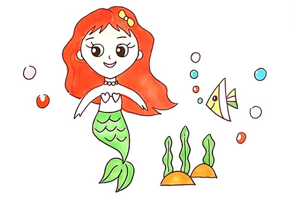 海底世界美人魚簡筆畫教程