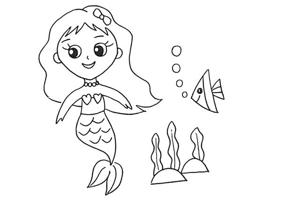 海底世界美人魚簡筆畫教程