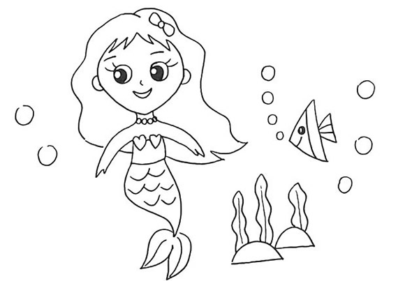 海底世界美人魚簡筆畫教程