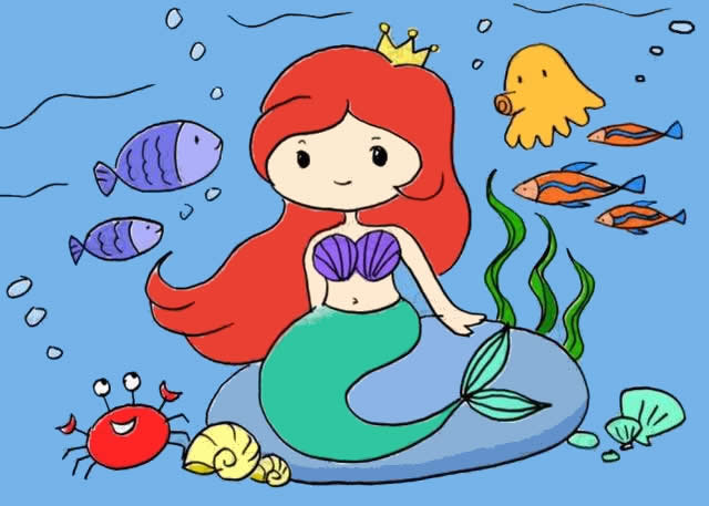 美人魚海底世界簡(jiǎn)筆畫步驟