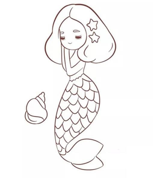 漂亮的美人魚簡筆畫步驟