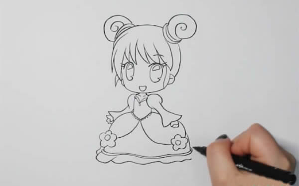 丸子頭女生動漫人物簡筆畫
