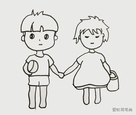 牽手的波妞和宗介簡筆畫