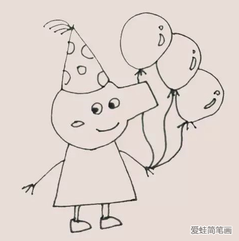 拿著氣球的小豬佩奇簡筆畫