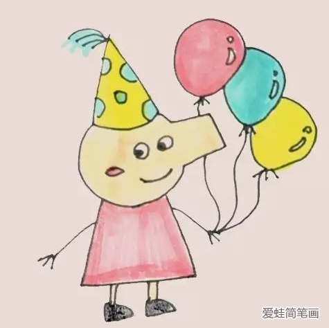 拿著氣球的小豬佩奇簡筆畫