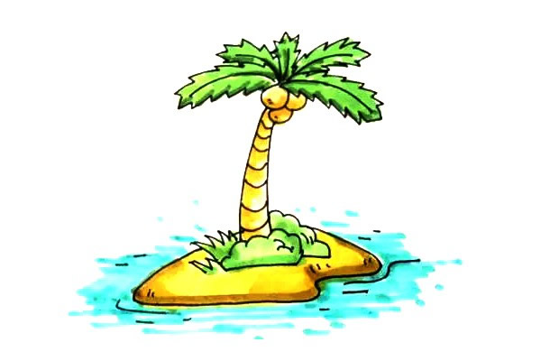 海島上的椰樹簡筆畫教程