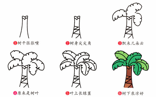 帶顏色的芭蕉樹簡筆畫教程