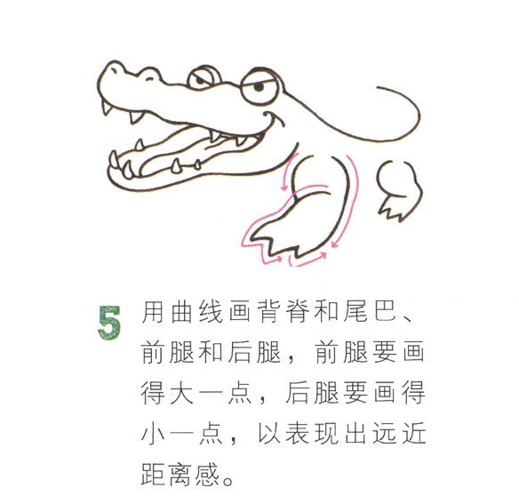 帶顏色的卡通鱷魚簡筆畫