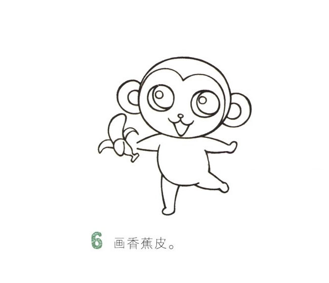 開心吃香蕉的猴子簡筆畫